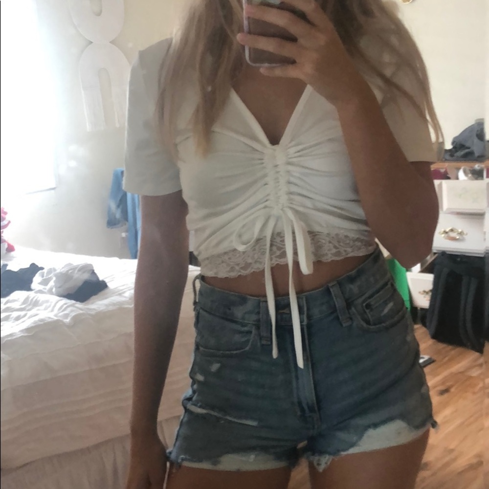 White ruched crop top